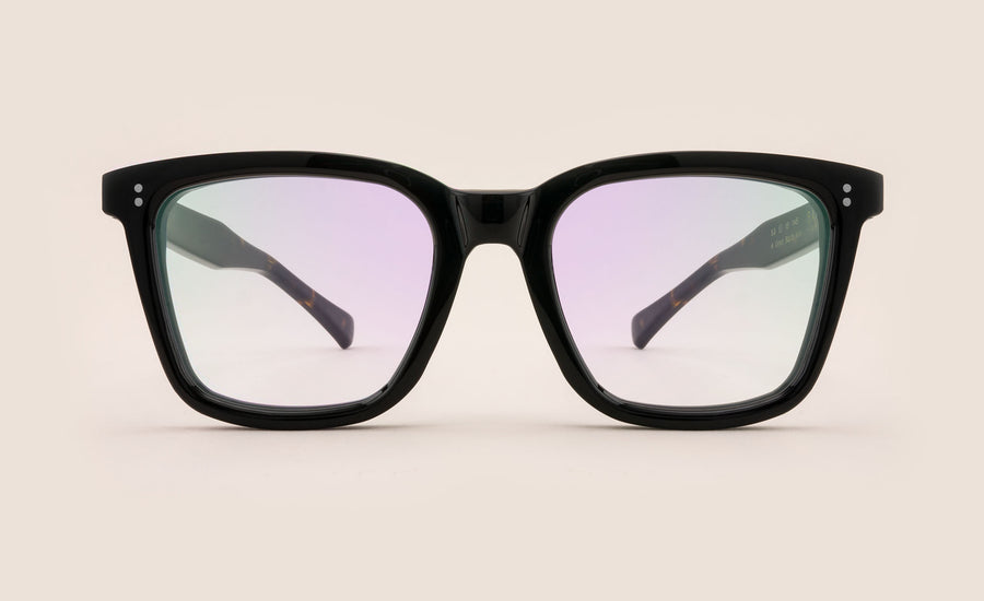 Large Black Square Spectacles with Havana Temples Front Facer