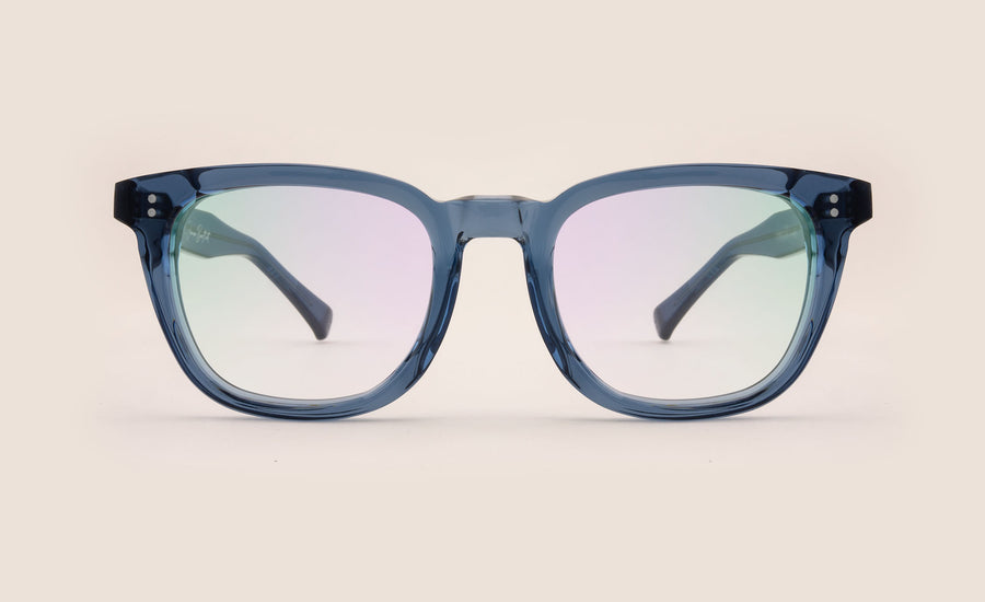 Rounded Square Transparent Blue Spectacles Front facer