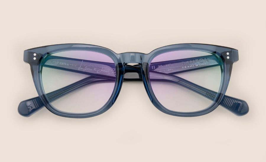 Rounded Square Transparent Blue Spectacles