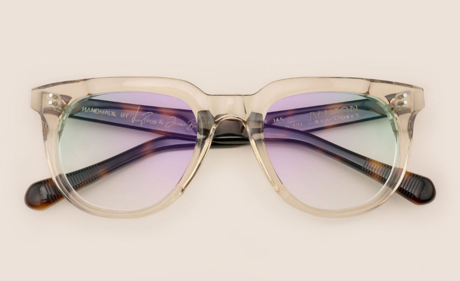 Transparent Beige Large spectacles with Tortoise Temples
