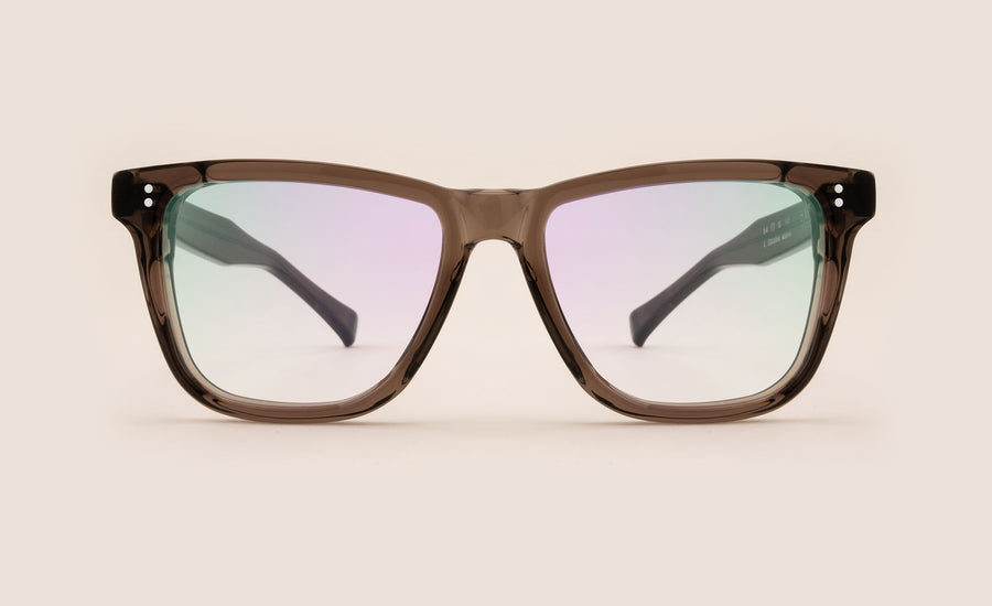 Transparent Mauve wayfarer style spectacles front facer