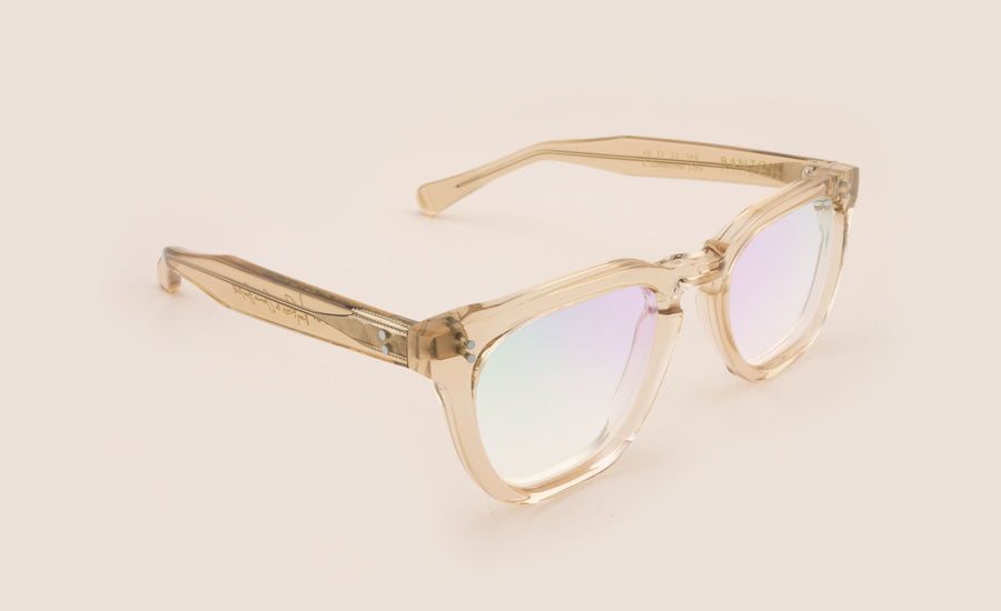 Transparent beige spectacles with keyhole bridge side view