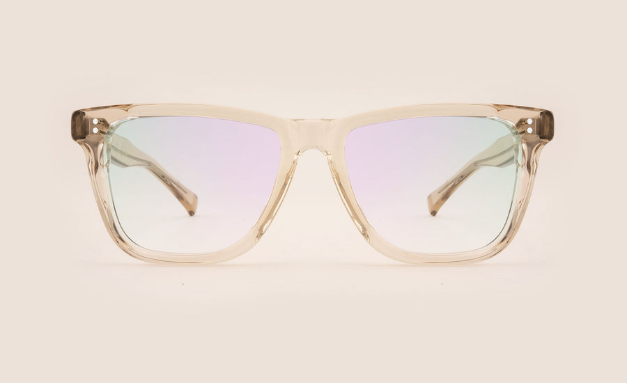 Transparent beige wayfarer style spectacles front facer