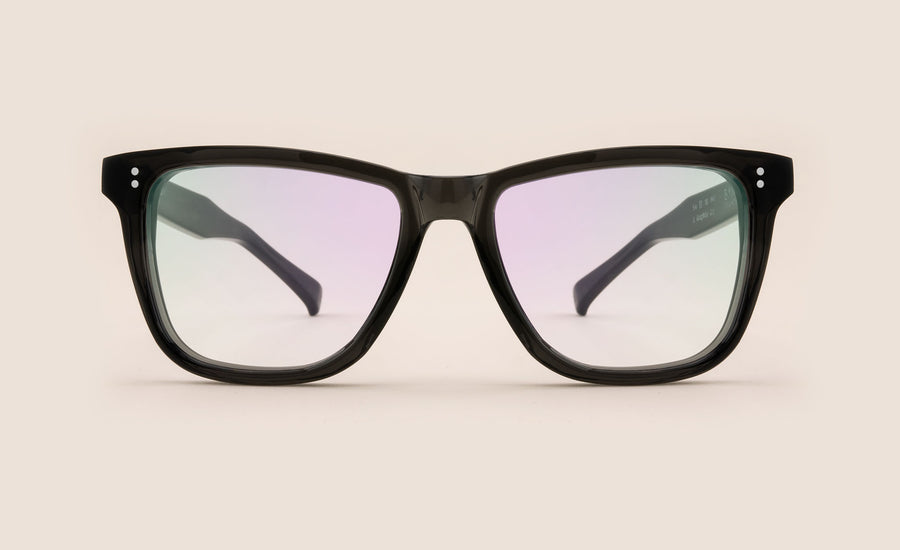 Transparent Dark Grey wayfarer style spectacles front facer