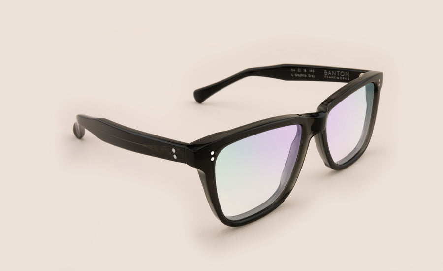 Transparent dark grey wayfarer style spectacles Side View
