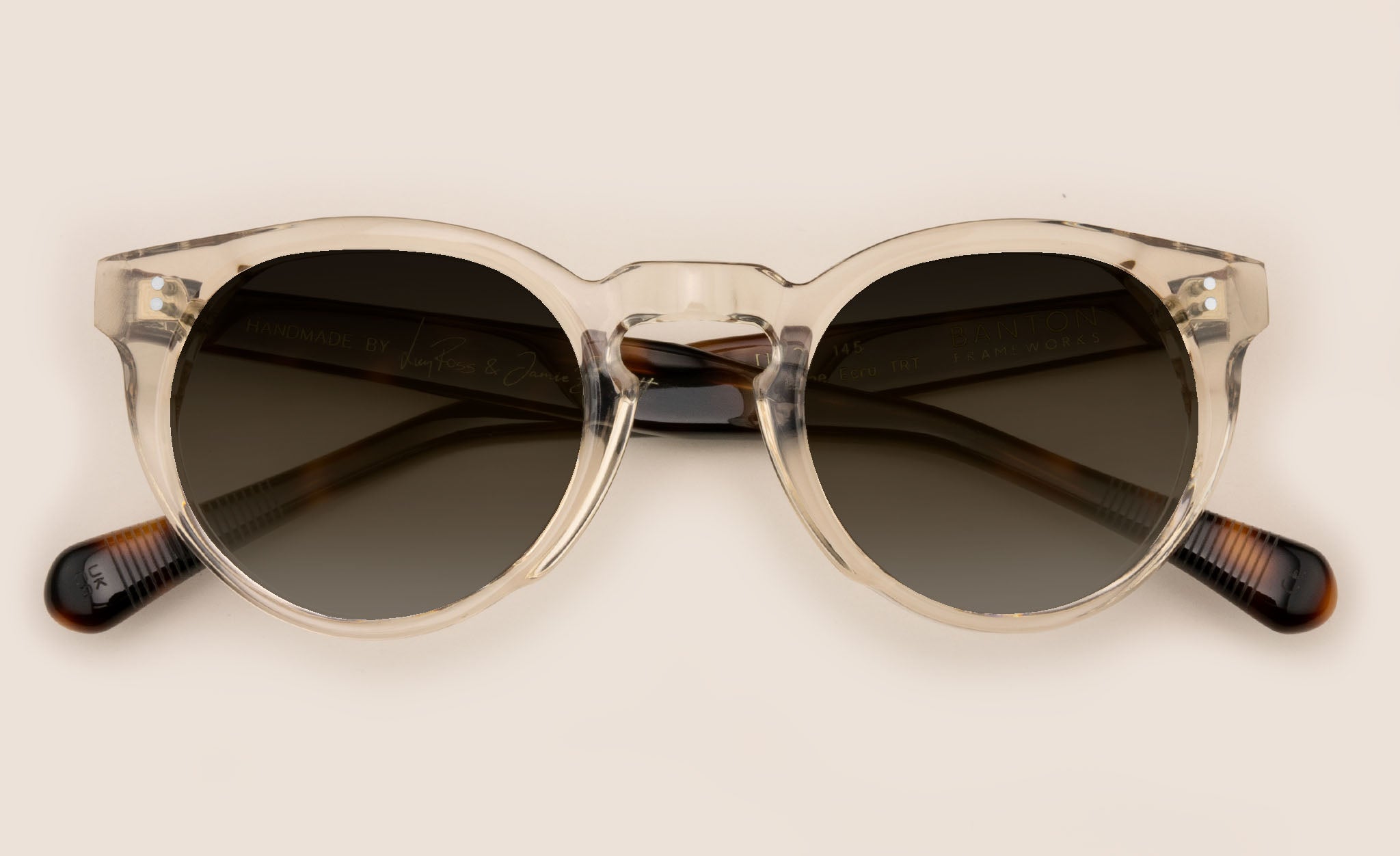 Front view of round clear sunglasses frame