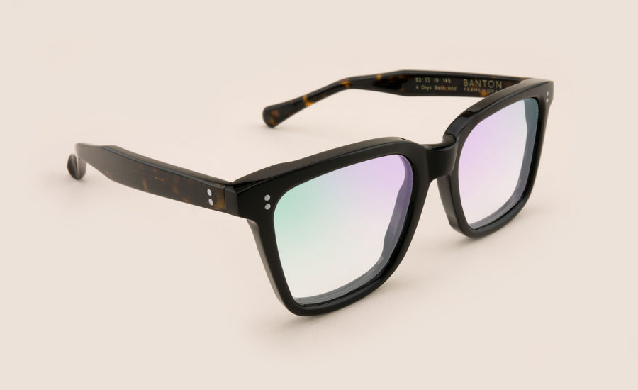 Large Black Square Spectacle with Havana Temples Side View