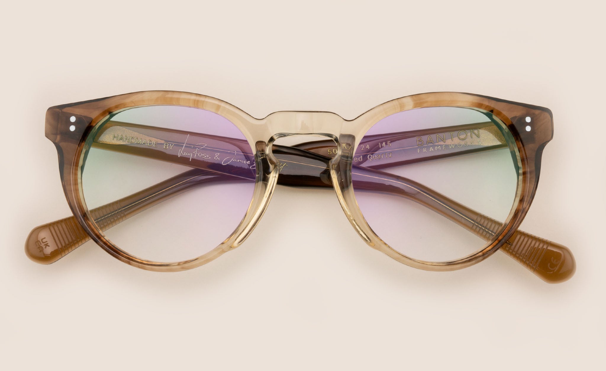 Round crystal and brown gradient eyeglasses frame