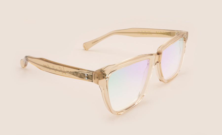 Transparent beige wayfarer style spectacles Side View