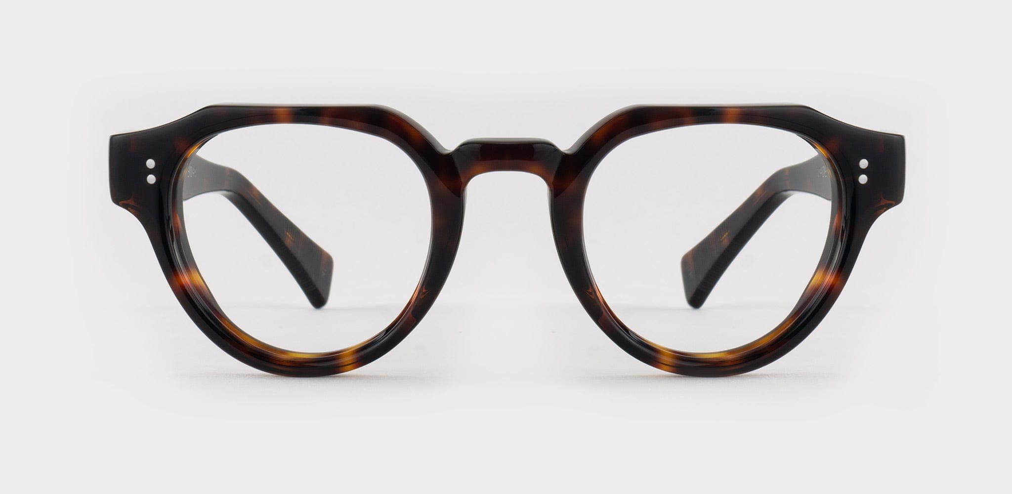 Front view of round burgundy eyeglasses frame